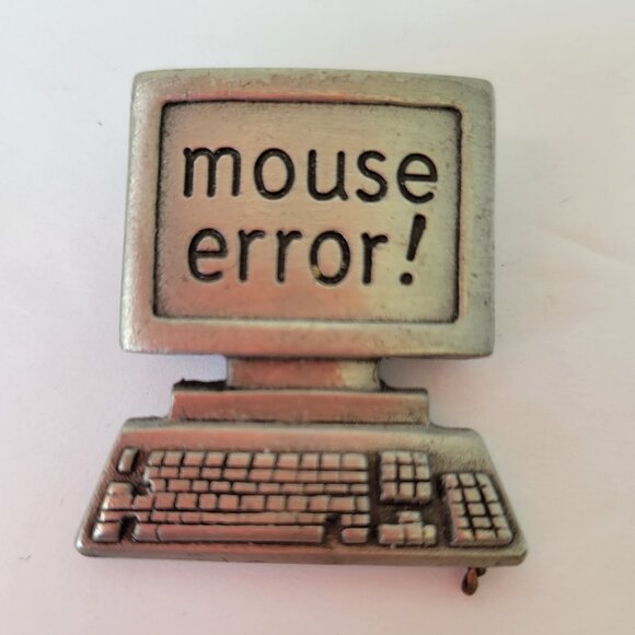 Vintage JJ Jonette Mouse Error ! Computer Tech Novelty Pewter Pin Brooch - Picture 1 of 4